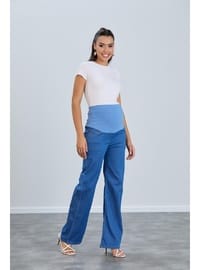 IŞŞIL 8798 Hamile Lycra Bol Paça Kot Pantolon Açık Mavi