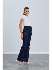 IŞŞIL 8798 Hamile Lycra Bol Paça Kot Pantolon Koyu Mavi