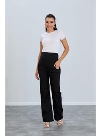 IŞŞIL 8798 Hamile Lycra Bol Paça Kot Pantolon Siyah