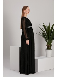 IŞŞIL A0024 Sim Puanlı Tül Maxi Hamile Abiye BabyShower Elbise Siyah