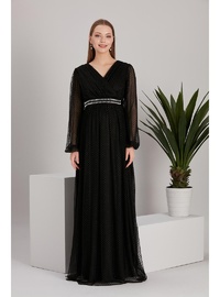 IŞŞIL A0024 Sim Puanlı Tül Maxi Hamile Abiye BabyShower Elbise Siyah