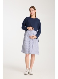 IŞŞIL E168 Penye Kombin Çizgili Hamile Spor Tunik Elbise Lacivert