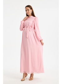 IŞŞIL M0024 Hakim Yaka Mini Leopar Desen Hamile Maxi Şifon Elbise Pembe