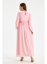 IŞŞIL M0024 Hakim Yaka Mini Leopar Desen Hamile Maxi Şifon Elbise Pembe