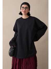 Kolu Katlamalı Oversize Siyah Sweat