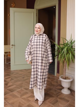 Lacivert Ekose Uzun Salaş Tunik