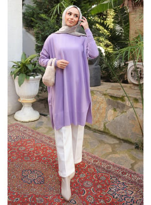 Lila Salaş Kalıp Uzun Boy Triko Tunik
