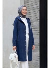 Kapşonlu Düğmeli Oval Kesim Kot Kap Laci