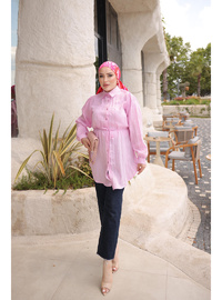 Pembe Bel İp Bağlamalı Tunik Gömlek