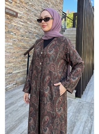 Şal Desen Düğmeli Kimono Y0127 A. Kahve