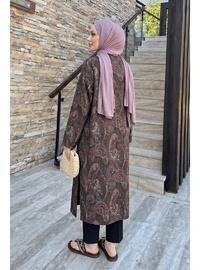 Şal Desen Düğmeli Kimono Y0127 A. Kahve
