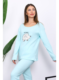 Kışlık Pamuklu İnterlok Pijama Takımı Su Yeşili