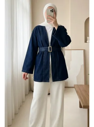 Beli Kemerli Kot Kimono -Laci