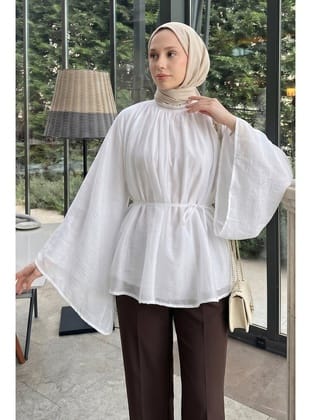 Büzgülü Reglan Kol Tunik Y0150 - BEYAZ