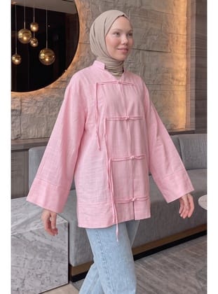 Çin Düğmeli Tunik Y0158 - PEMBE 
