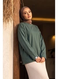 Bisiklet Yaka Uzun Kollu Oversize Penye Sweat Haki