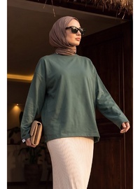 Bisiklet Yaka Uzun Kollu Oversize Penye Sweat Haki