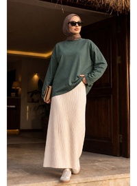 Bisiklet Yaka Uzun Kollu Oversize Penye Sweat Haki