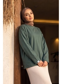 Bisiklet Yaka Uzun Kollu Oversize Penye Sweat Haki
