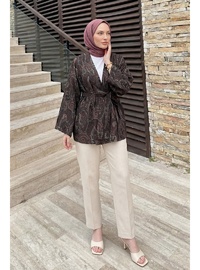 Şal Desen Kuşaklı Kimono 2375 Açık Kahve