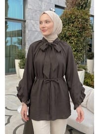 Yaka Bağlamalı Tunik Y0059 Açık Kahve