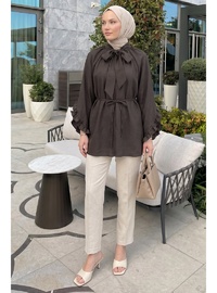 Yaka Bağlamalı Tunik Y0059 Açık Kahve