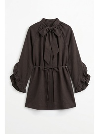 Yaka Bağlamalı Tunik Y0059 Açık Kahve