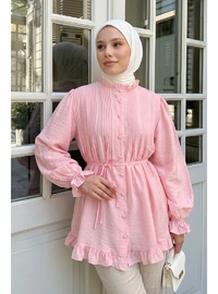 Yaka Nervürlü Gömlek Y0109 Pembe
