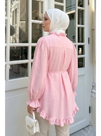 Yaka Nervürlü Gömlek Y0109 Pembe