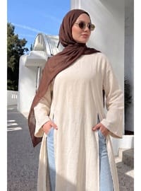 Yırtmaçlı Uzun Tunik Y0162 EKRU